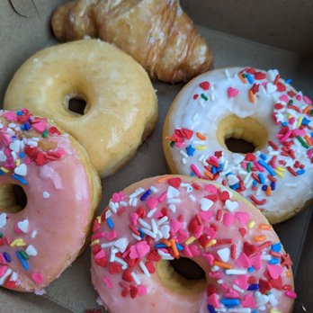 PANA Donuts Coffee & Boba Tea - Kronut, glazed yeast, Vanilla with sprinkles, Strawberry with sprinkles - Donuts Near Me - Indianapolis, Indiana PANA Donuts Coffee & Boba Tea - Kronut, glazed yeast, Vanilla with sprinkles, Strawberry with sprinkles - Donuts Near Me - Indianapolis, Indiana
