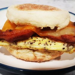 Wapiti Bean Co. Roastery & Cafe - Bacon Cheese Sandwich. Thick cut applewood smoked bacon with real cheddar.
