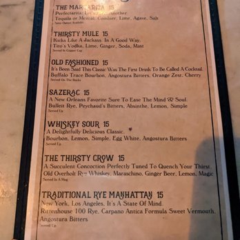 Thirsty Crow - Cocktail menu - Cocktail Bars Near Me - Los Angeles, California