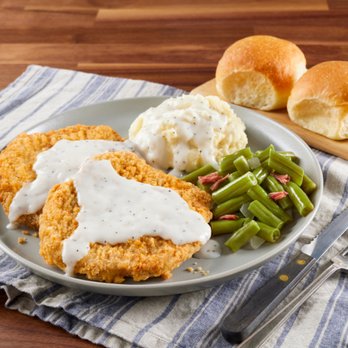 Bob Evans - a plate of fried chicken with gravy and green beans - Breakfast & Brunch Near Me - Decatur, Illinois