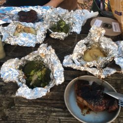 Arrowhead Campground - Onion, broccoli, steak; campfire style
