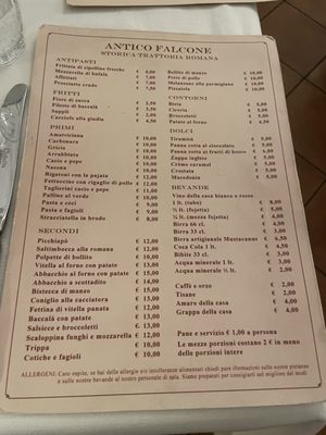 Menu photo 2 Antico Falcone Rome, RM