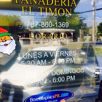 El Timón Panadería - Front door with hours & phone # - Sandwiches Near Me - Fajardo, Puerto Rico