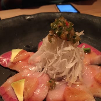 Ippudo - Westside - Hamachi Wafu Carpaccio / Hamachi carpaccio with a wasabi yuzu glaze, Japanese- style salsa and fresh grapefruit. - Ramen Near Me - New York, New York Ippudo - Westside - Hamachi Wafu Carpaccio / Hamachi carpaccio with a wasabi yuzu glaze, Japanese- style salsa and fresh grapefruit. - Ramen Near Me - New York, New York