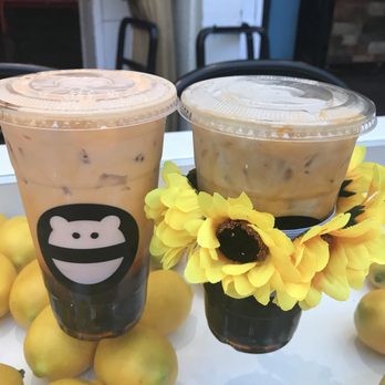 Mini Monster Cafe - Thai iced tea and Coconut Thai iced tea with flower crown - Bubble Tea Near Me - Anaheim, California