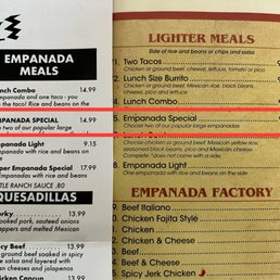 Old menu vs new menu. Empanada Special has gone up FIVE DOLLARS AND FORTY NINE CENTS!!!!! The prices have shot through the roof! Old menu vs new menu. Empanada Special has gone up FIVE DOLLARS AND FORTY NINE CENTS!!!!! The prices have shot through the roof!