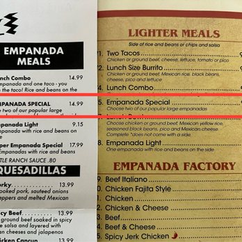 Amigos mucho Loco - Old menu vs new menu. Empanada Special has gone up FIVE DOLLARS AND FORTY NINE CENTS!!!!! The prices have shot through the roof! - Mexican Near Me - Wenonah, New Jersey Amigos mucho Loco - Old menu vs new menu. Empanada Special has gone up FIVE DOLLARS AND FORTY NINE CENTS!!!!! The prices have shot through the roof! - Mexican Near Me - Wenonah, New Jersey