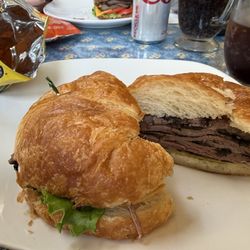 Here & Abroad Bistro & Bakery - Roast beef and cheddar with horseradish mayonnaise on croissant