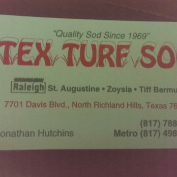 Tex Turf Sod - a close up of a business card - Landscaping Near Me - North Richland Hills, Texas Tex Turf Sod - a close up of a business card - Landscaping Near Me - North Richland Hills, Texas