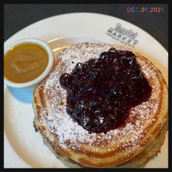 Clinton St. Baking Company - Pancakes with blueberries and maple butter on the side - Breakfast & Brunch Near Me - Brooklyn, New York