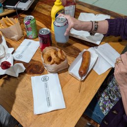 Corn dog onion rings French fries
