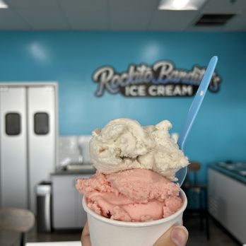 Rockito Bandito's Ice Cream - Toasted Coconut and Pink Lemonade Bandito (Medium) Scoop Cup - Ice Cream & Frozen Yogurt Near Me - Mesa, Arizona Rockito Bandito's Ice Cream - Toasted Coconut and Pink Lemonade Bandito (Medium) Scoop Cup - Ice Cream & Frozen Yogurt Near Me - Mesa, Arizona