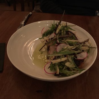 Walkers Maine - WOOD GRILLED MAINE SALMON Creamy corn and hominy, Frenched green beans salad, horseradish vinaigrette - New American Near Me - Cape Neddick, Maine