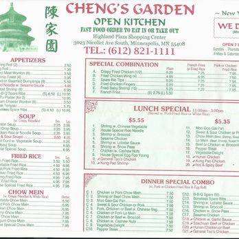 Cheng's Garden Chinese Restaurant - Part one of Cheng's most recent menu - Chinese Near Me - Minneapolis, Minnesota Cheng's Garden Chinese Restaurant - Part one of Cheng's most recent menu - Chinese Near Me - Minneapolis, Minnesota