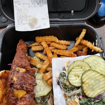 Dave's Hot Chicken - So many pickles and slaw that I requested to not include! - Chicken Shop Near Me - Fullerton, California Dave's Hot Chicken - So many pickles and slaw that I requested to not include! - Chicken Shop Near Me - Fullerton, California