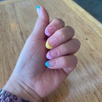 Crystal Nails - Almond shaped French tip with colors !! Love love loving my summer time set - Nail Salons Near Me - La Mirada, California Crystal Nails - Almond shaped French tip with colors !! Love love loving my summer time set - Nail Salons Near Me - La Mirada, California