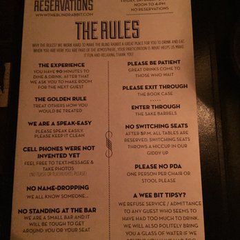 The Blind Rabbit - The Rules - Cocktail Bars Near Me - Anaheim, California