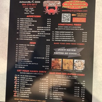 The Juicy Crab - Dinner Menu (lunch on reverse) - Bars Near Me - Jacksonville, Florida