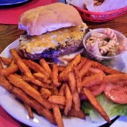 Pam's Pub - 1/2 lb. cheeseburger with sweet potato fries.