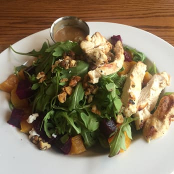 Cornerstone Pub & Kitchen - Yellow and Red Beet Salad with candied walnuts, goat cheese and grilled chicken - New American Near Me - Barre, Vermont