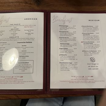 Miley's Café - Breakfast Menu: American and Mexican selections (They also have a full lunch menu.) - Diners Near Me - Sedona, Arizona