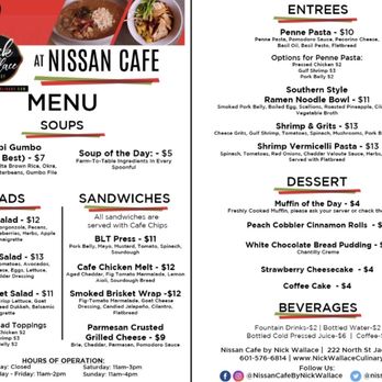 Nissan Cafe By Nick Wallace - Menu - Cafes Near Me - Jackson, Mississippi Nissan Cafe By Nick Wallace - Menu - Cafes Near Me - Jackson, Mississippi