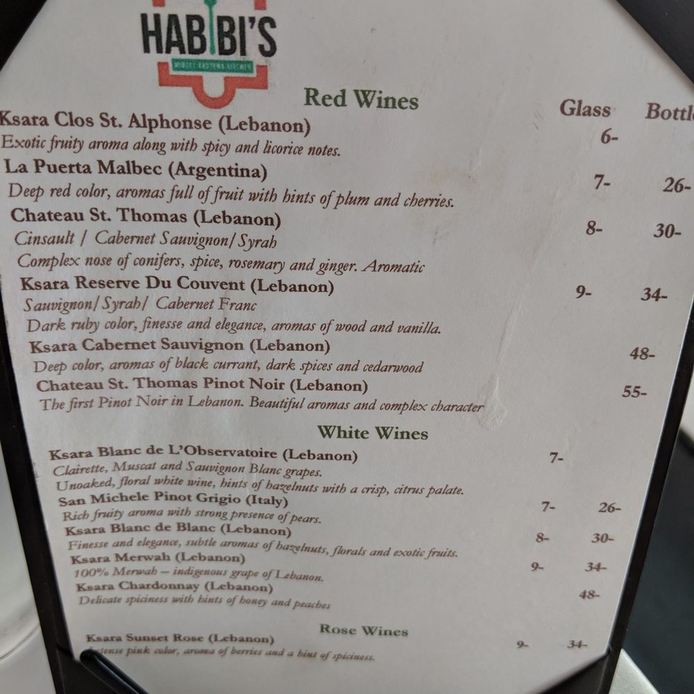 Habibi's Middle Eastern Kitchen - Wine - Middle Eastern Near Me - North Attleborough, Massachusetts Habibi's Middle Eastern Kitchen - Wine - Middle Eastern Near Me - North Attleborough, Massachusetts