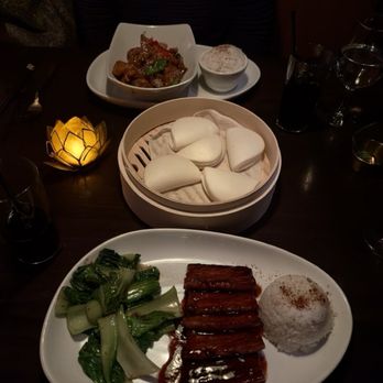 Elephant East - Char Siu Pork Belly - steamed rice, bok choy, bao buns, scallions - Pan Asian Near Me - Dallas, Texas