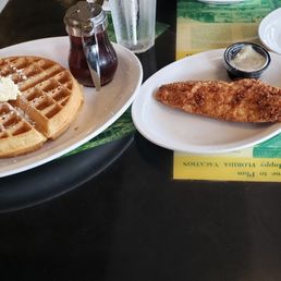 Fried grouper & my delicious waffle. Fried grouper & my delicious waffle.