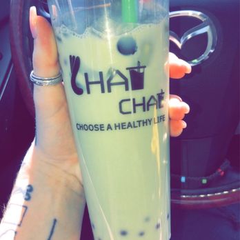 Chat Chat Boba - Matcha milk tea w/ strawberry popping boba - Bubble Tea Near Me - Orem, Utah
