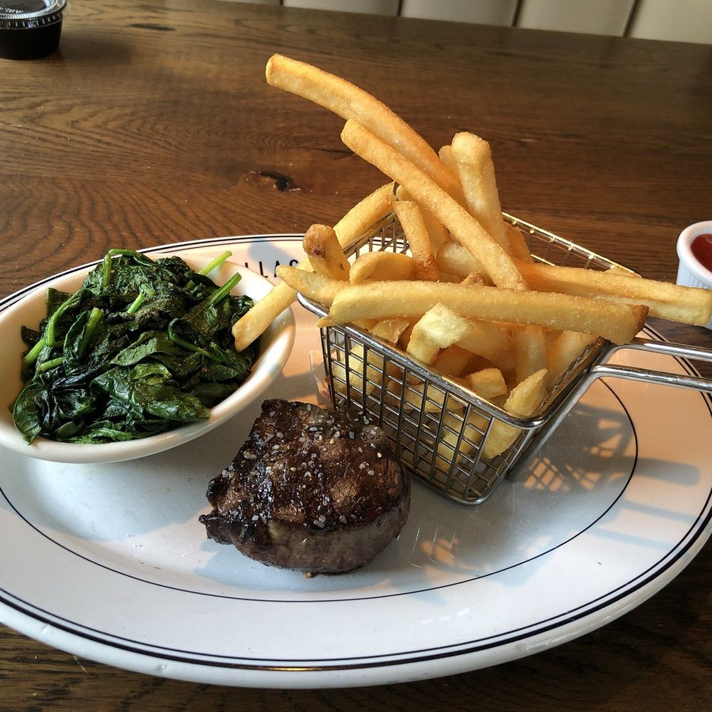 Village Tavern - Filet withFF and  excellent spinach side - New American Near Me - Winston-Salem, North Carolina