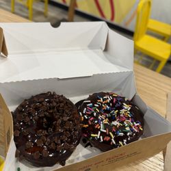 Duck Donuts - Chocolate chip donut and chocolate with sprinkles