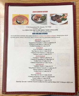 Menu photo 1 Angie's Country Kitchen Houston, TX