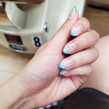 Red Persimmon Nail Salon - Light blue tips with white outline - Nail Salons Near Me - Murrieta, California Red Persimmon Nail Salon - Light blue tips with white outline - Nail Salons Near Me - Murrieta, California