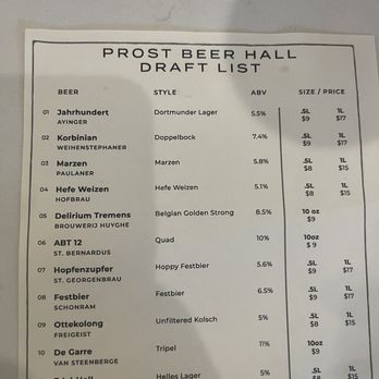 Prost Beer Hall - Beer menu (I got the marzen #3) - Cocktail Bars Near Me - Elk Grove, California Prost Beer Hall - Beer menu (I got the marzen #3) - Cocktail Bars Near Me - Elk Grove, California