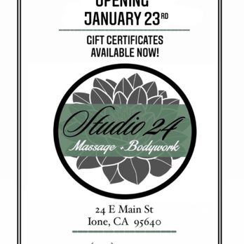 Studio 24: Massage & Bodywork - Opening January 23, 2021 !! Offered by Kristen Santos. State certified Massage Practitioner since 2012. Now booking appointments! - Massage Therapy Near Me - Ione, California Studio 24: Massage & Bodywork - Opening January 23, 2021 !! Offered by Kristen Santos. State certified Massage Practitioner since 2012. Now booking appointments! - Massage Therapy Near Me - Ione, California