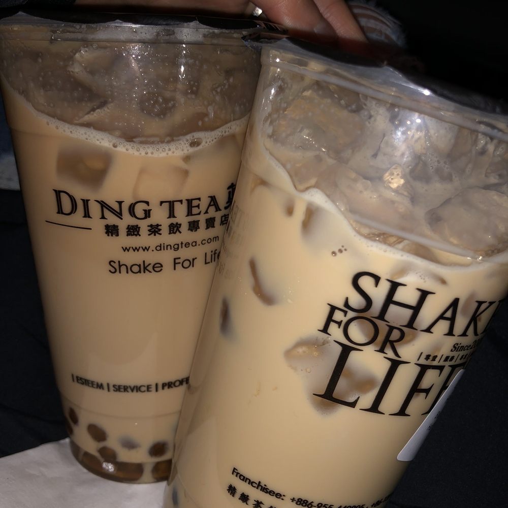 Ding Cafe - Left: signature milk tea with honey boba Right: Hokkaido oolong milk tea with boba - Coffee & Tea Near Me - Rockville, Maryland Ding Cafe - Left: signature milk tea with honey boba Right: Hokkaido oolong milk tea with boba - Coffee & Tea Near Me - Rockville, Maryland