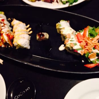 Cocoro Bistro - The Combination Roll~ Mini Veggie, Nova Scotia[delish!], Coco, Golden Prawn with a delightful salad :) - Sushi Bars Near Me - Stockton, California