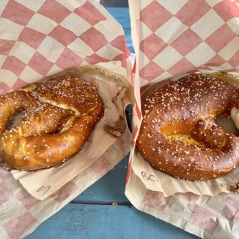 Crofton's Pretzels - Spinach artichoke (left) + buffalo chicken (right) - Pretzels Near Me - Wilmington, North Carolina Crofton's Pretzels - Spinach artichoke (left) + buffalo chicken (right) - Pretzels Near Me - Wilmington, North Carolina