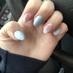 Glitzy Nails - Fall, acrylic set with gel, polish and designs done by Sophia