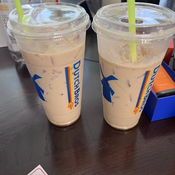 Dutch Bros Coffee - One iced caramel macchiato, and one ice double eagle. Can you tell the difference? - Coffee & Tea Near Me - Spokane, Washington Dutch Bros Coffee - One iced caramel macchiato, and one ice double eagle. Can you tell the difference? - Coffee & Tea Near Me - Spokane, Washington