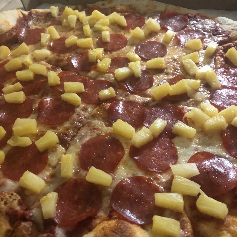 Sy's New York Pizza - Pepperoni pizza with pineapple (Canned) - Pizza Near Me - Eugene, Oregon Sy's New York Pizza - Pepperoni pizza with pineapple (Canned) - Pizza Near Me - Eugene, Oregon