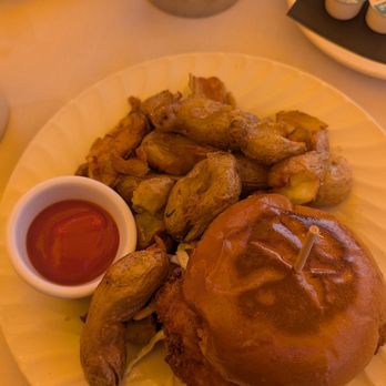 Claire's at the Museum - Spicy  chicken sandwich (option of side salad,fries or potatoes) - New American Near Me - Long Beach, California