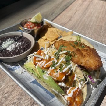 Pacific Catch - Taco Platter (2), Traditional Baja Taco and Guajillo Shrimp Taco with chips and salsa - Seafood Near Me - San Diego, California Pacific Catch - Taco Platter (2), Traditional Baja Taco and Guajillo Shrimp Taco with chips and salsa - Seafood Near Me - San Diego, California