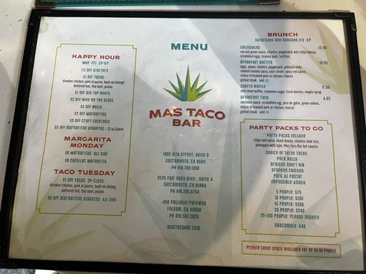 Menu photo 5 Mas Taco Bar Folsom, CA