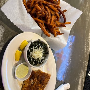 Brendalay Grill - Blackened mahi-mahi, Italian spinach and sweet potato fries - Steakhouses Near Me - Arlington, Tennessee