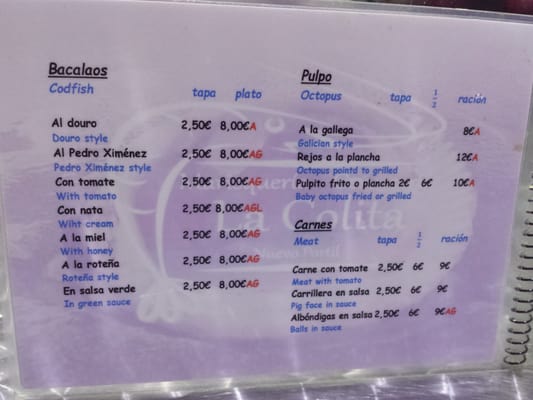 Menu photo 3 Marisquería La Colita Nuevo Portil, H