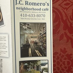 J C Romero's Neighborhood Cafe - Menu Front