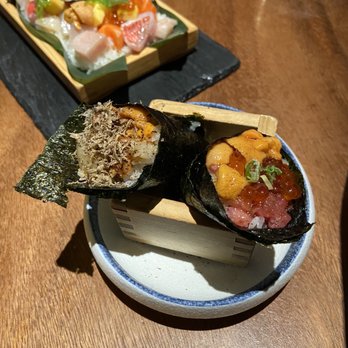 Mikado Sushi - Uni Scallop Truffle Handroll (left) Uni Toro Handroll (right) - Sushi Bars Near Me - Orlando, Florida