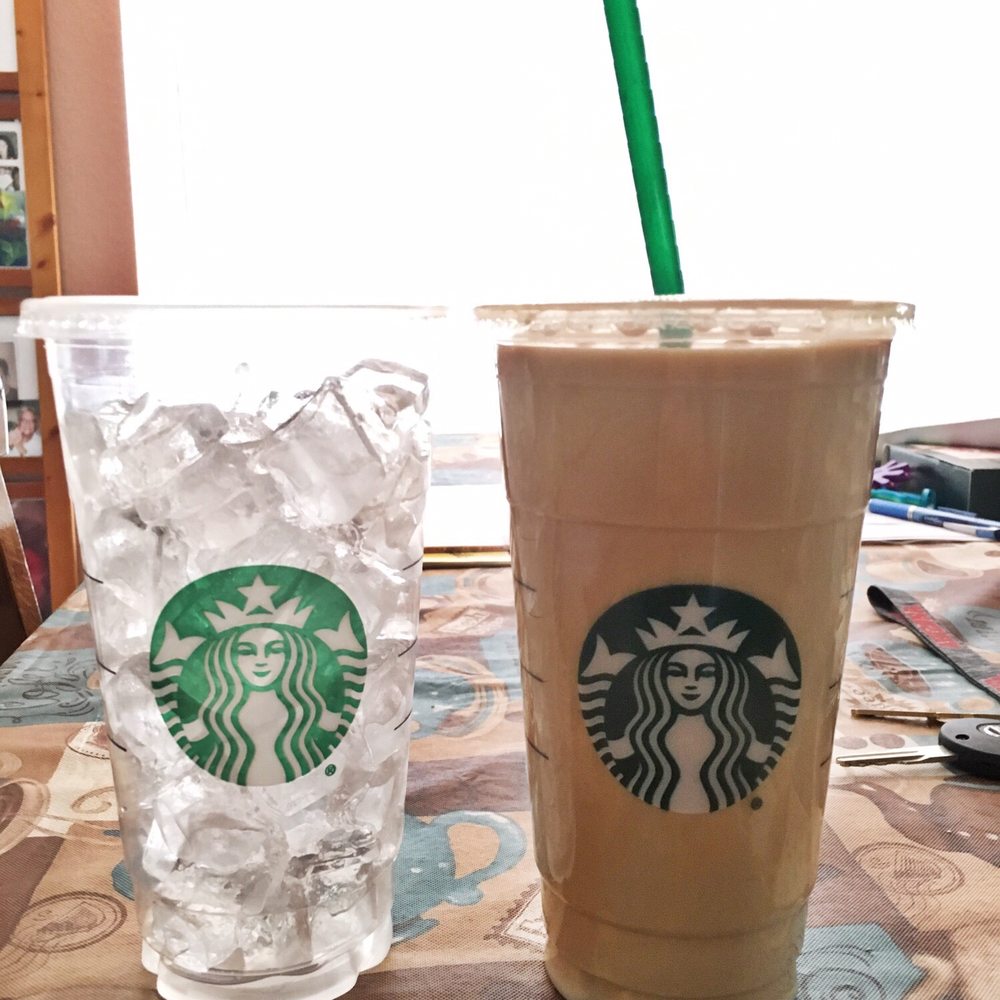 Venti white chocolate mocha with almond milk, no whip and ice on the side (right). Way too much ice lol Venti white chocolate mocha with almond milk, no whip and ice on the side (right). Way too much ice lol